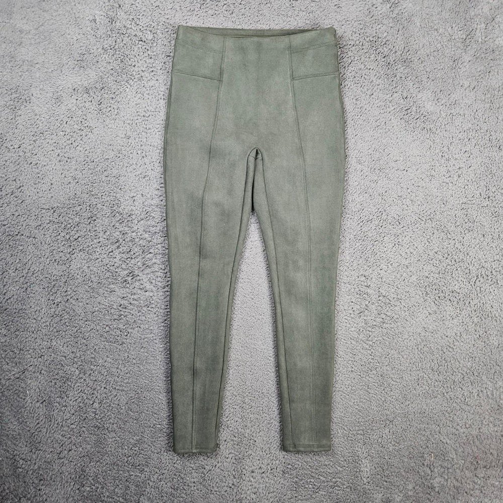 Spanx Olive Green Faux Suede Leggings High Rise Skinny Pants‎ Womens Medium